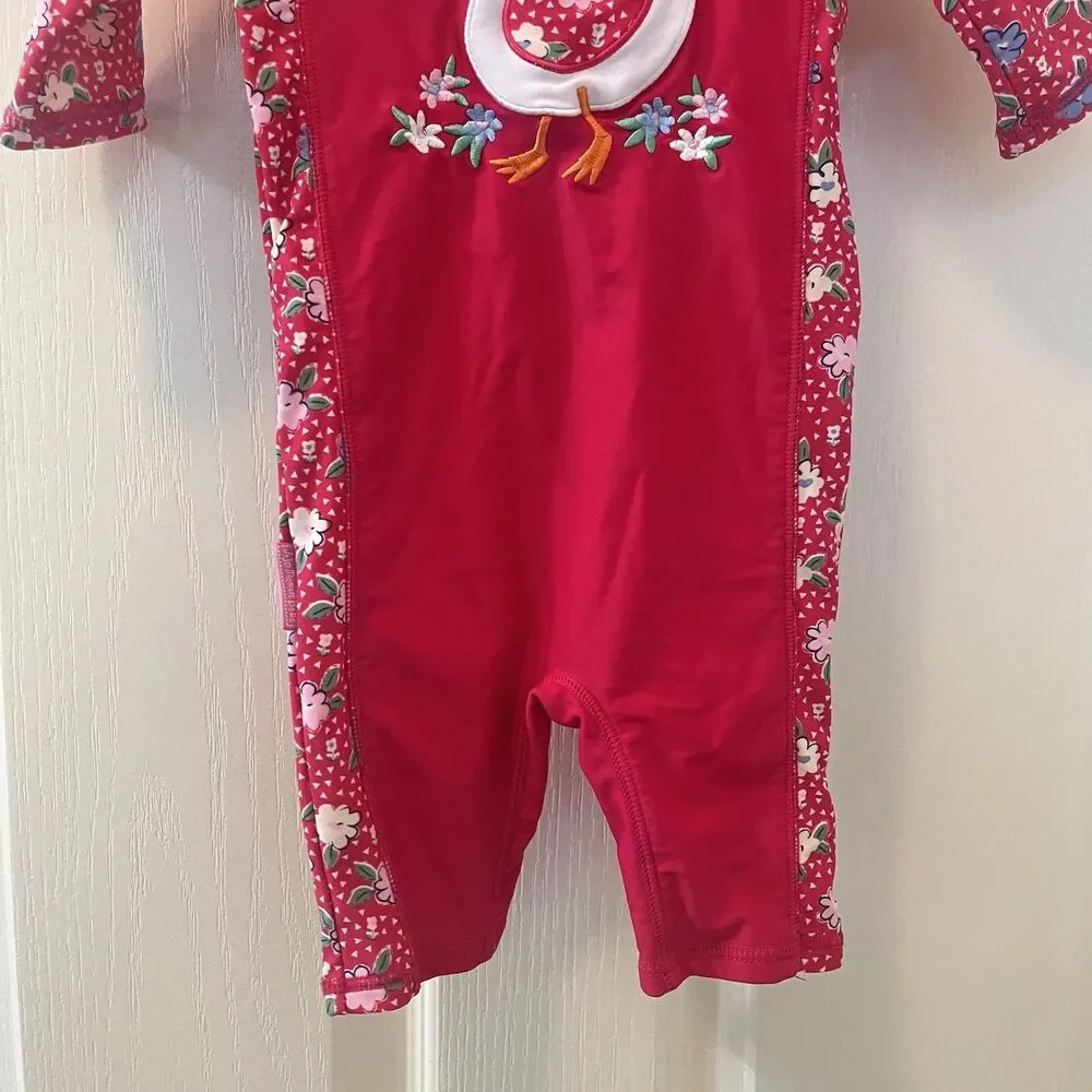 JoJo Maman Bebe Pink Floral Ditsy Duck Rashguard Swimsuit Girls Size 6-12 Months